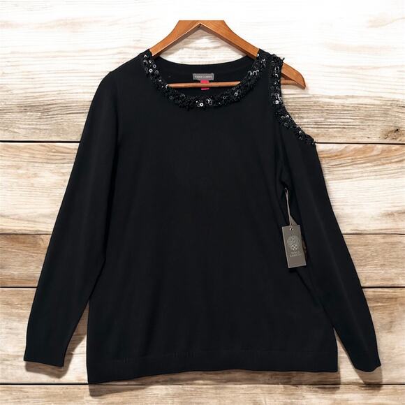 Vince Camuto Black Plus Top Embellished Collar Long Sleeve Sweater SZ 1X NWT - Picture 1 of 9